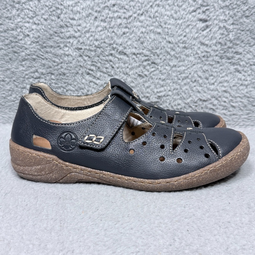 Rieker Navy Leather Cutout Mary Jane Sandals